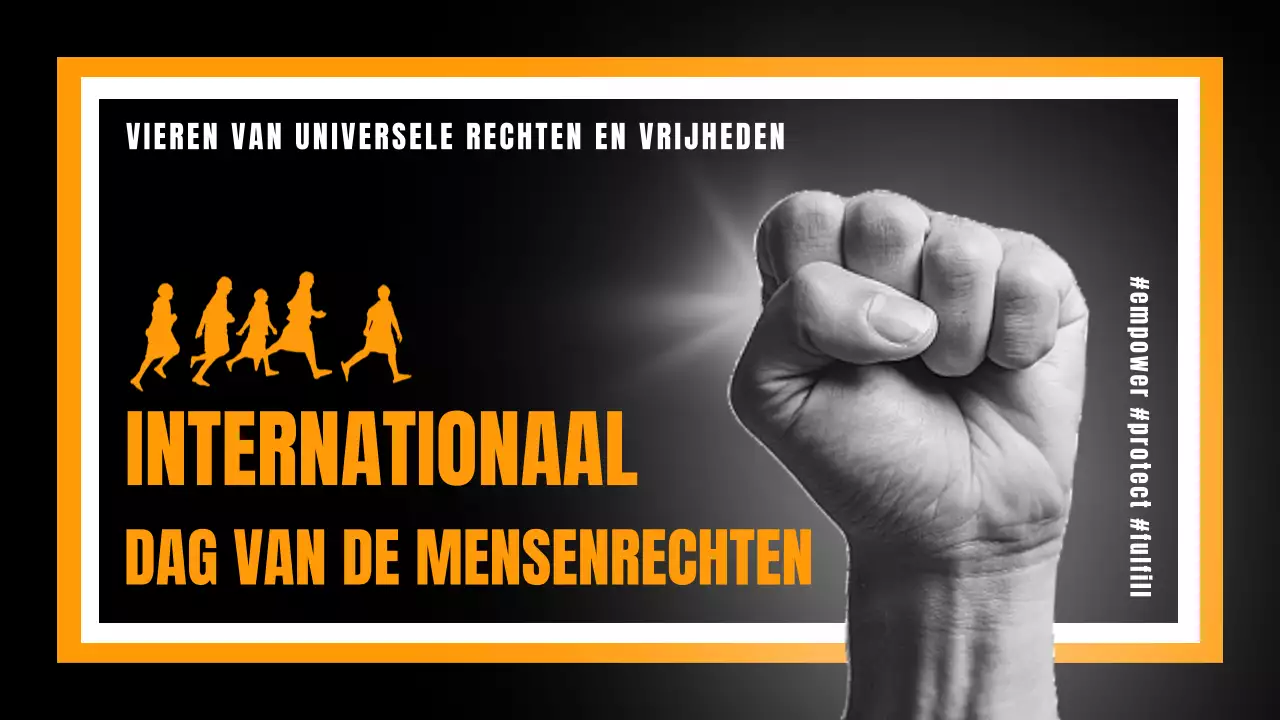 Zwart-oranje hippe advertentie voor de Dag van de Mensenrechten