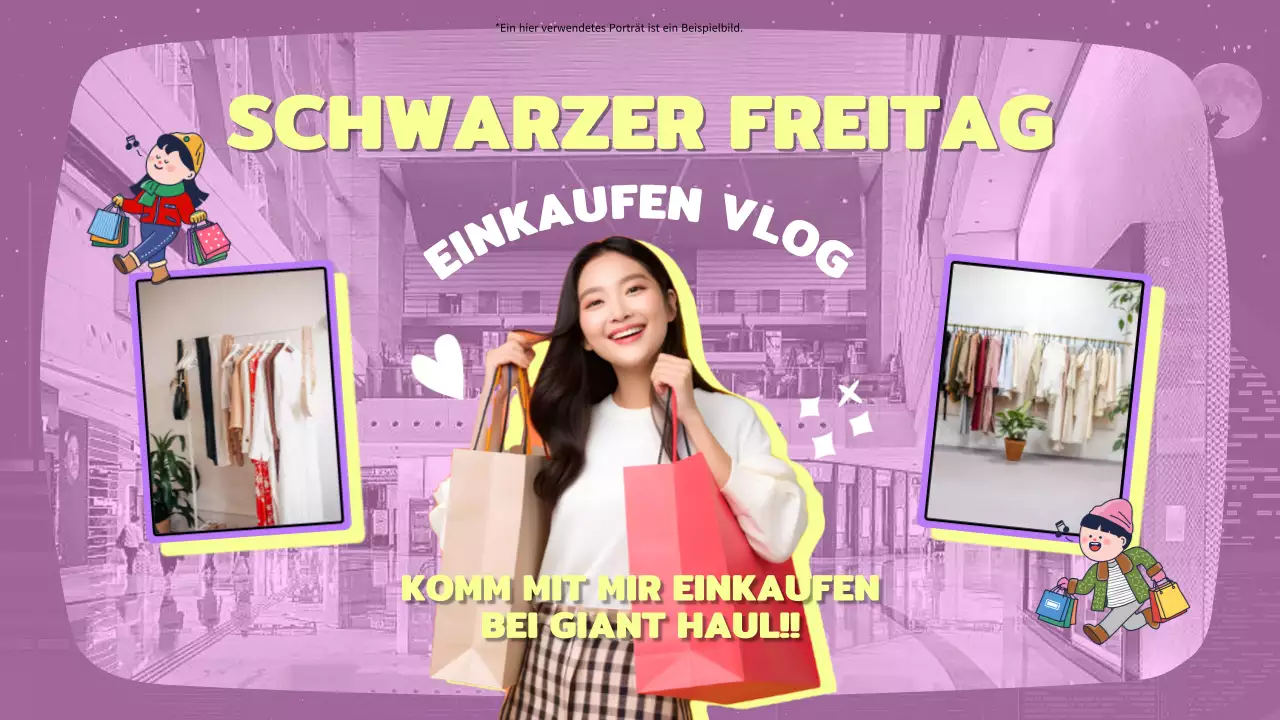 Lila und gelbe trendige Einkaufstour Werbung