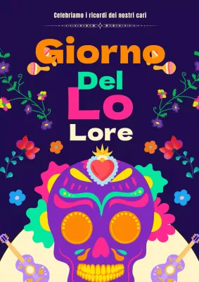 Pubblicità kitsch del Giorno dei Morti in blu e viola