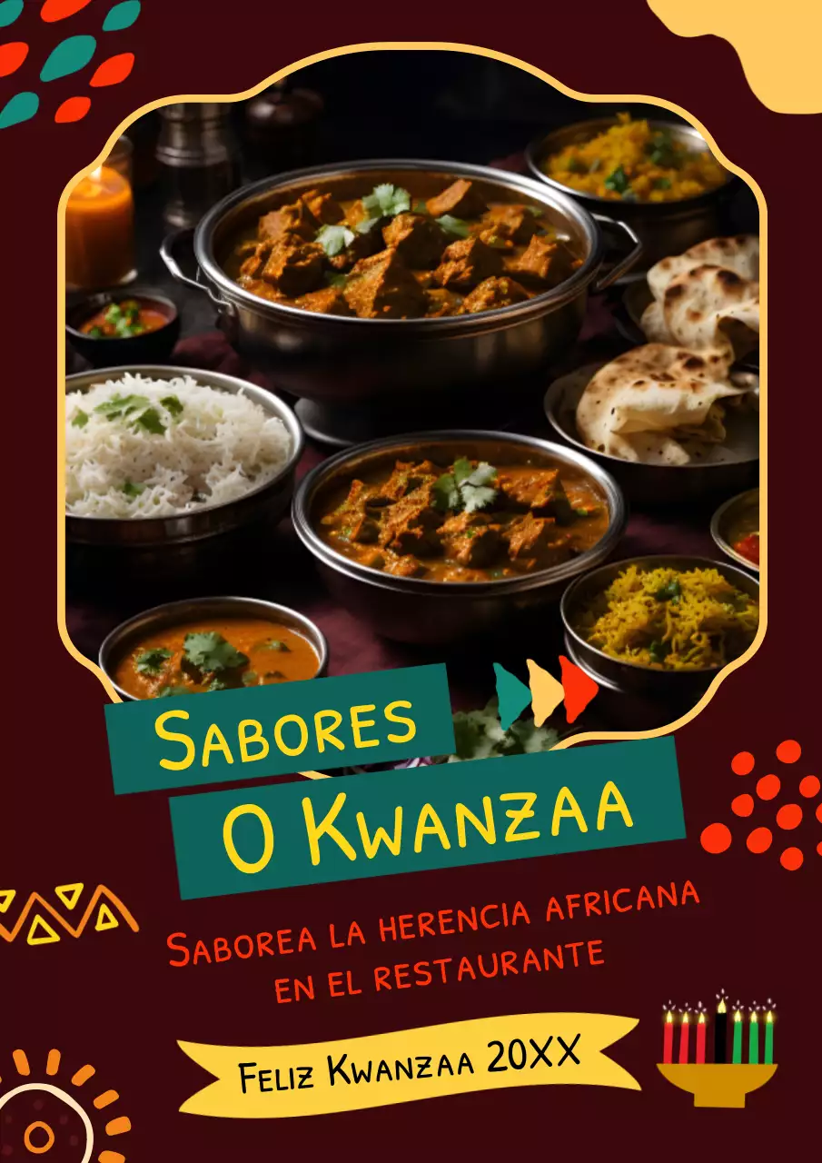 Anuncio rojo y amarillo de la celebración tradicional de Kwanzaa