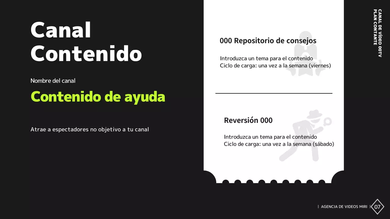 Plan de contenidos de un canal de vídeo sencillo en blanco y negro