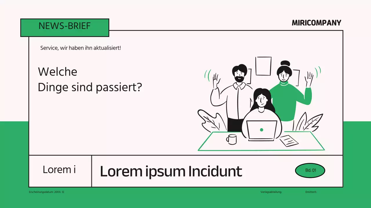 Über den grünen, modernen monatlichen Unternehmensnewsletter