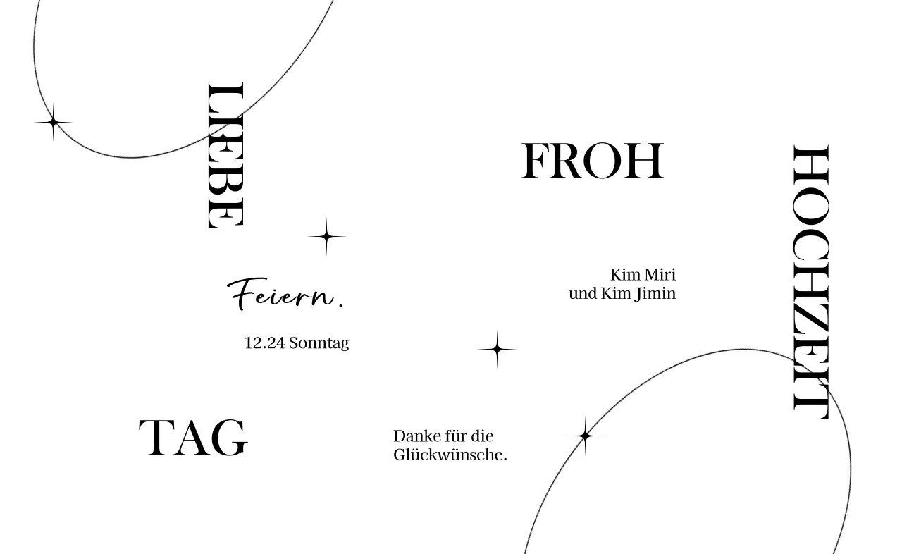 Eine stilvolle Hochzeitsfeier mit Linienkreis-Illustrationen und Glitzer