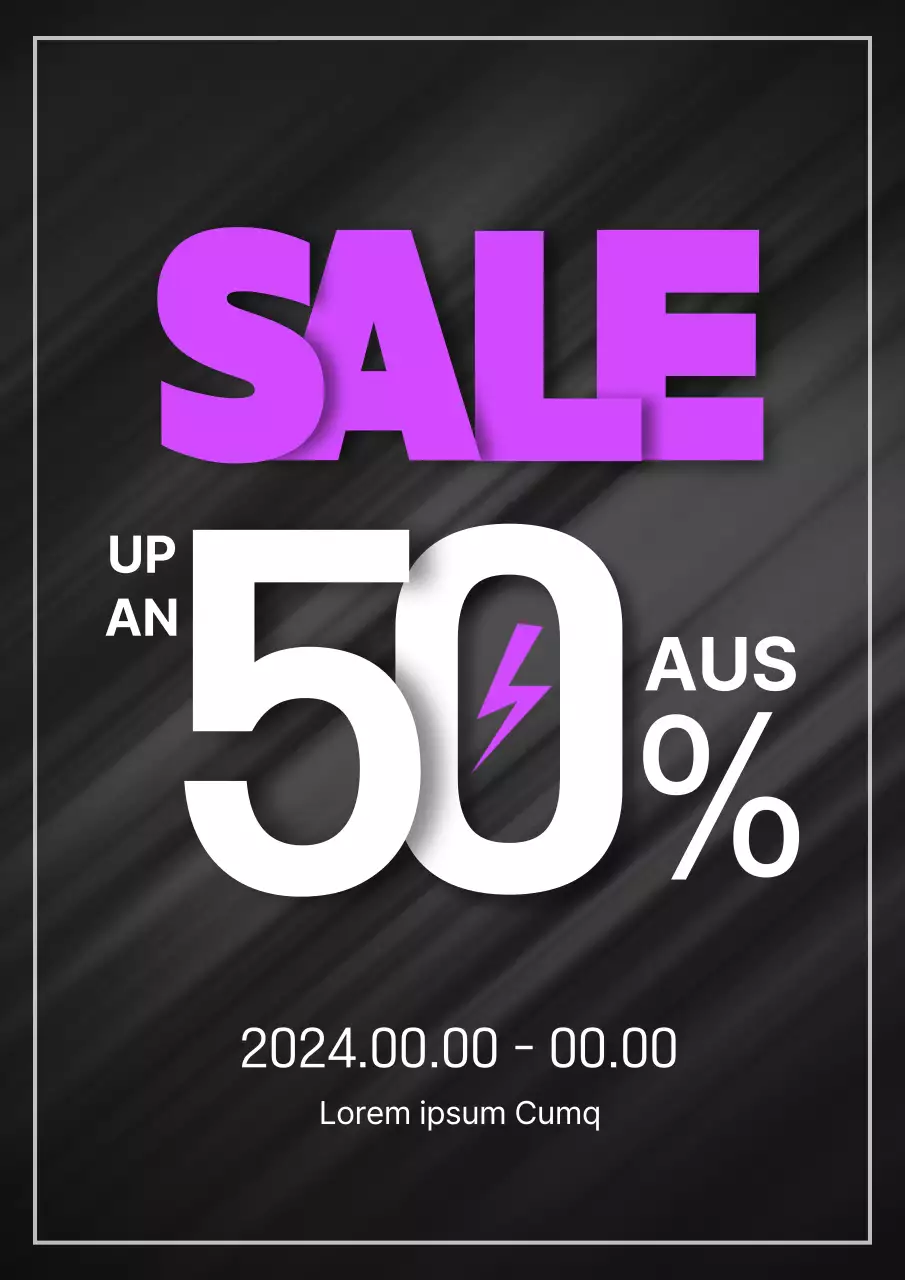 Einfache Verkaufsanzeige in Lila und Schwarz