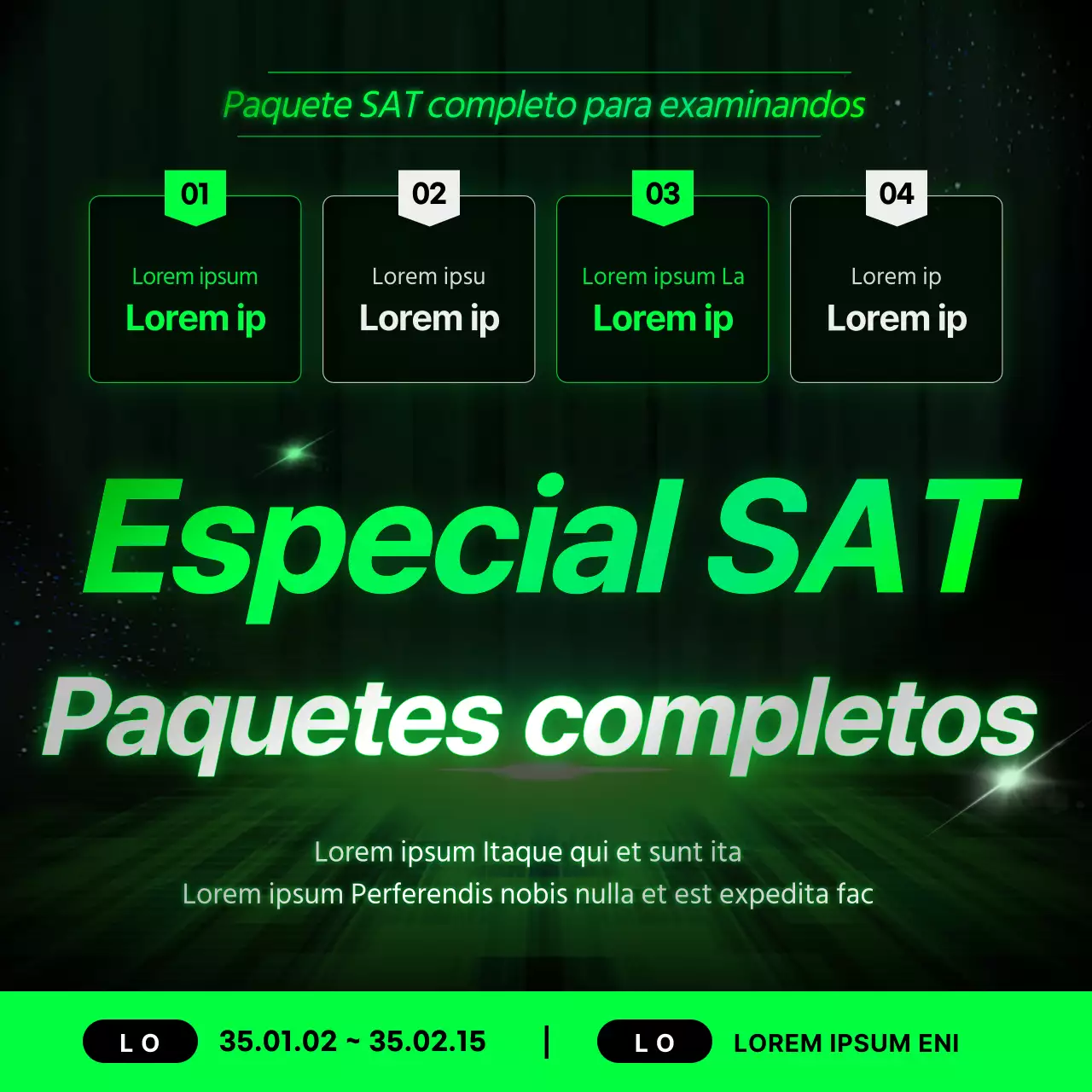Promoción cibernética en colores de neón de una escuela preparatoria para el examen SAT de bachillerato