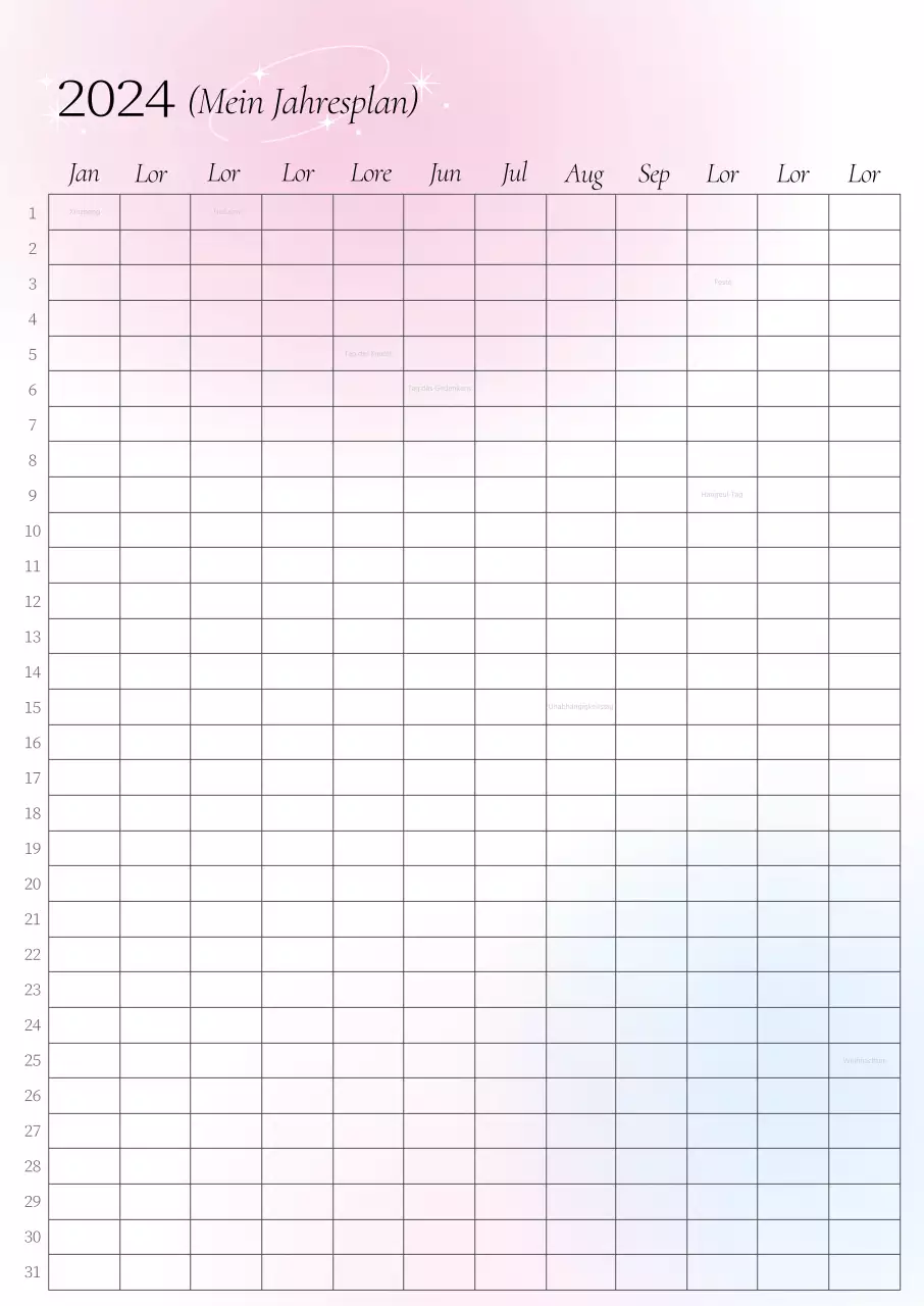 Jahreskalender mit rosa Farbverlauf