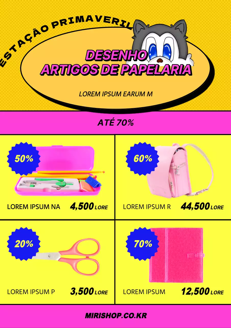 Folheto de saldos com papel de carta de design retro em amarelo e rosa choque