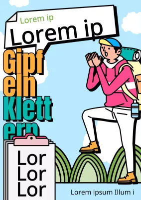 Orangefarbene und mintfarbene Ankündigung der Teilnahme an einem Kletterclub im Pop-Art-Stil