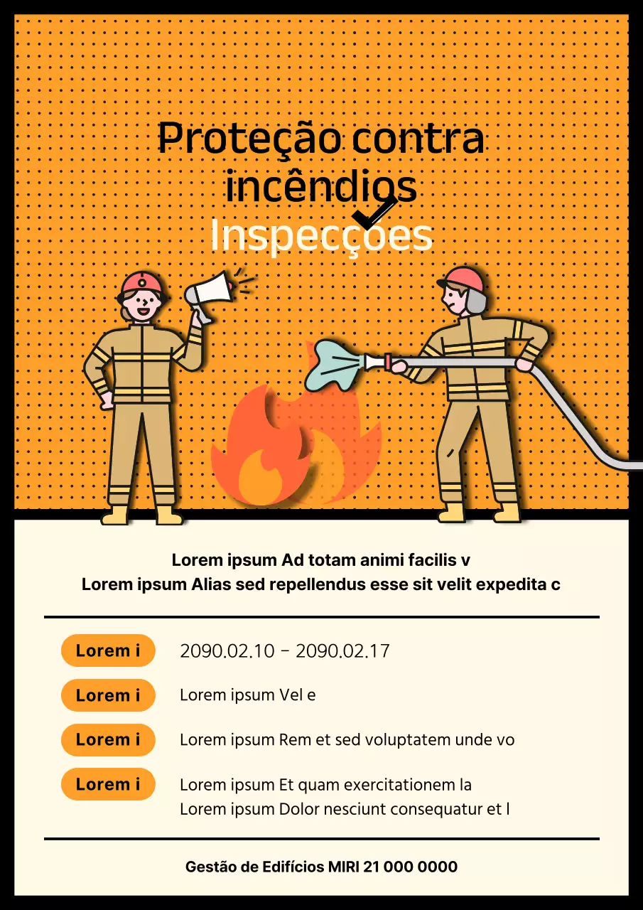 Aviso de inspeção de incêndio em laranja e marfim