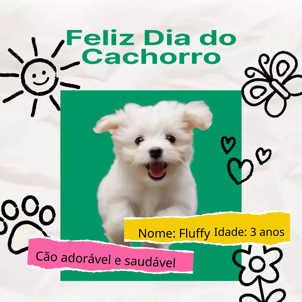 Promover a introdução de um cachorrinho amarelo e verde kitsch