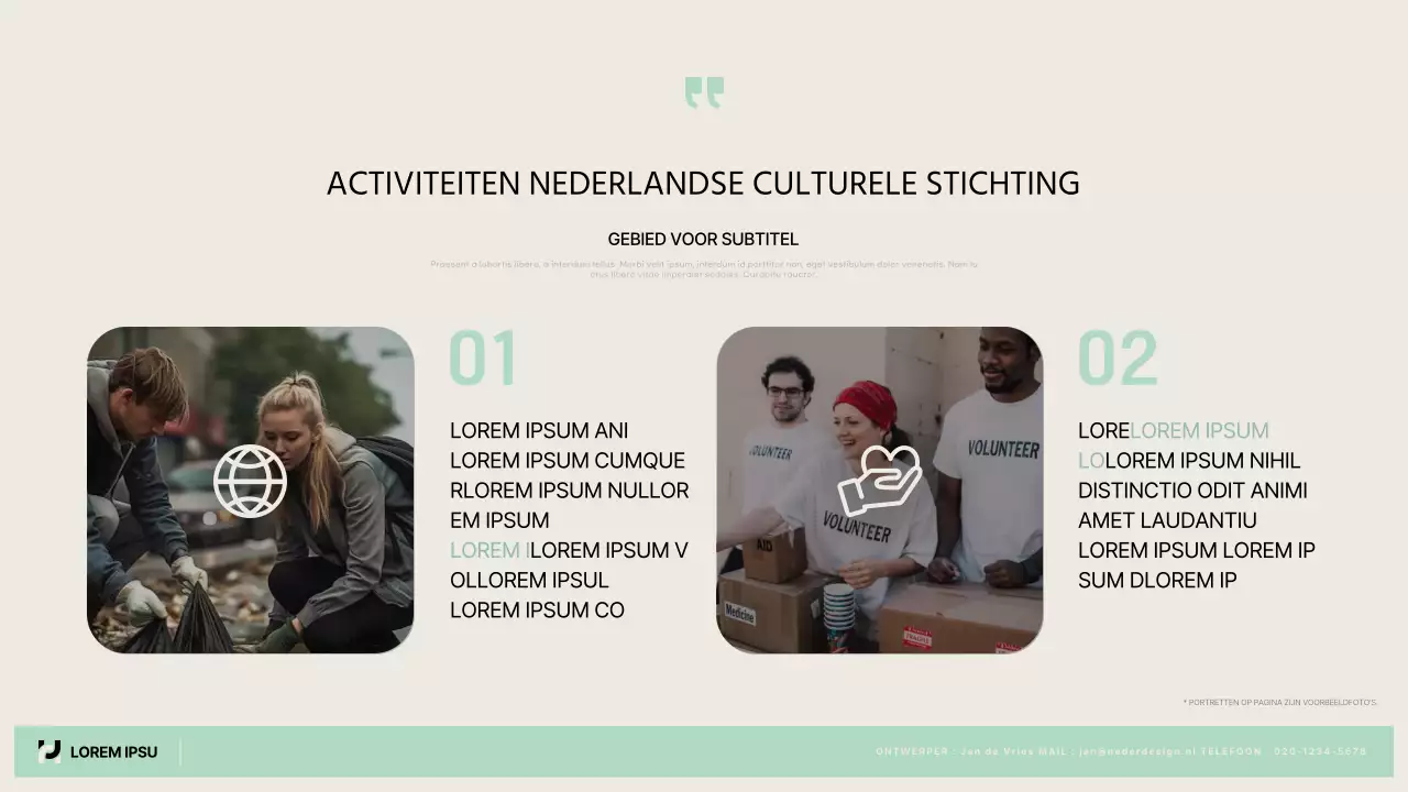 Een eenvoudig openbaar activiteitenverslag in chartreuse en beige