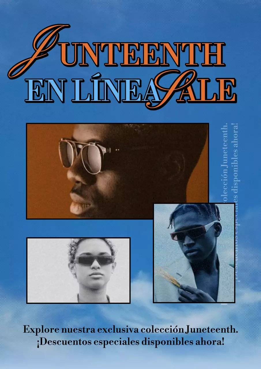 Concepto vintage de anuncio de descuento en línea en azul claro y naranja