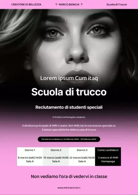 Annuncio di una conferenza speciale sul trucco semplice rosa e nero