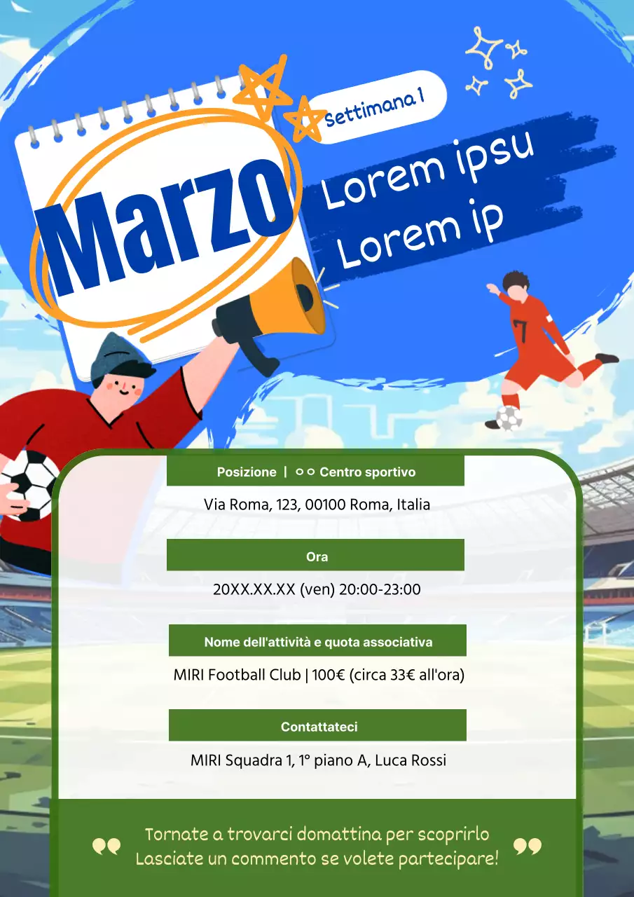 Annuncio del club di calcio di base verde e blu