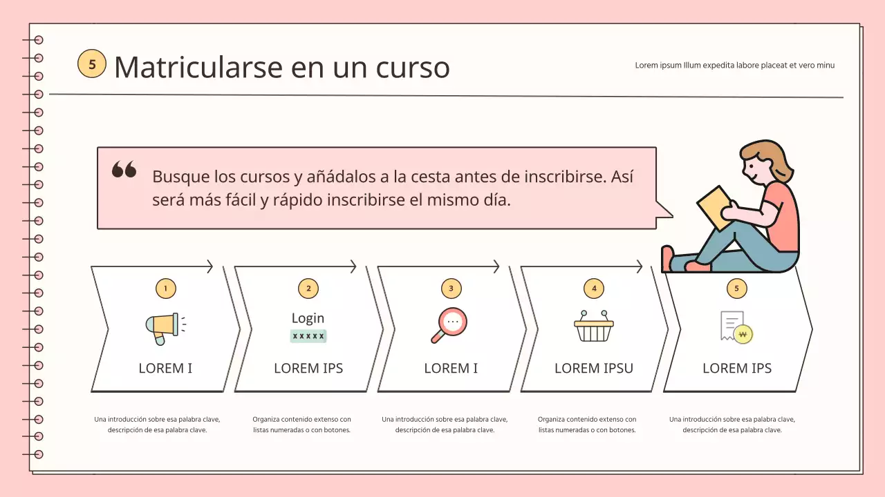 Una sencilla orientación para nuevos empleados en rosa y azul claro