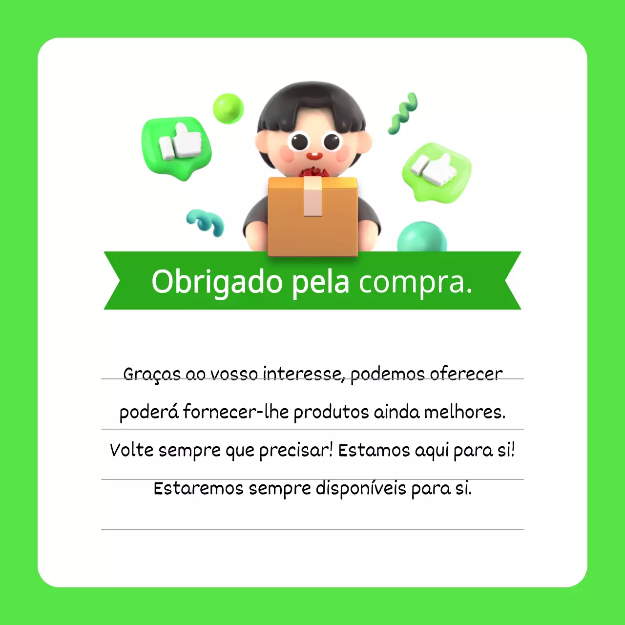 Bonitas notas de agradecimento a clientes em verde e branco