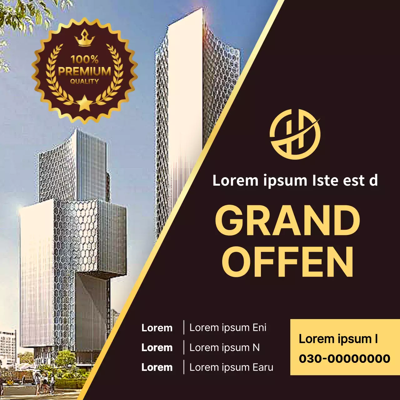 Werbung für Besichtigungstermine in einem einfachen braun-goldenen Musterhaus