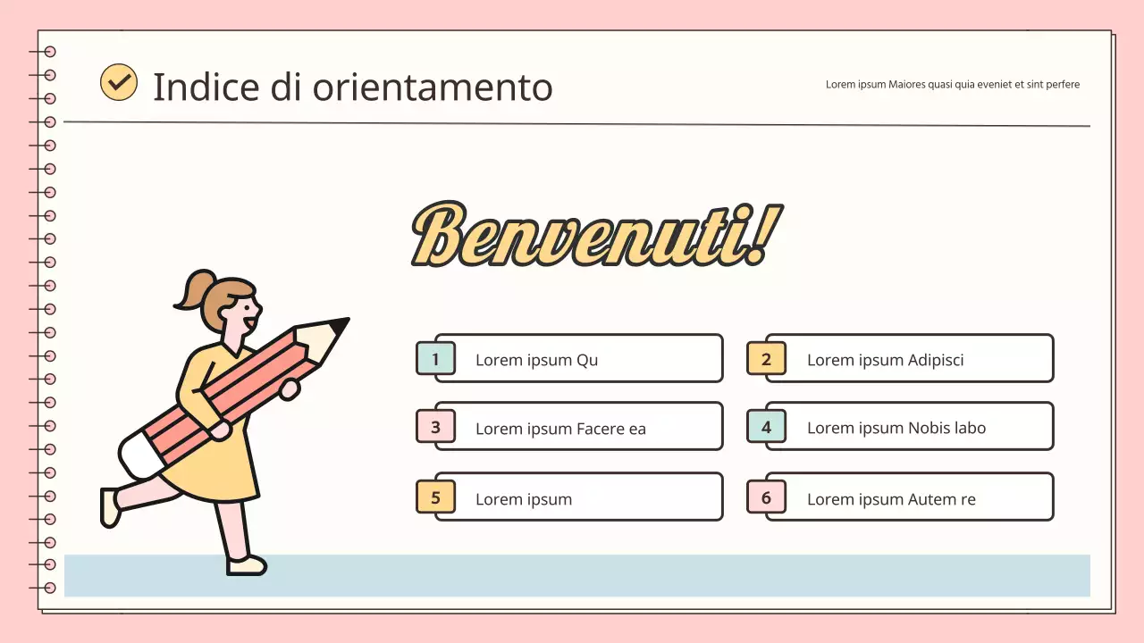 Un semplice orientamento per i nuovi dipendenti, in rosa e azzurro.