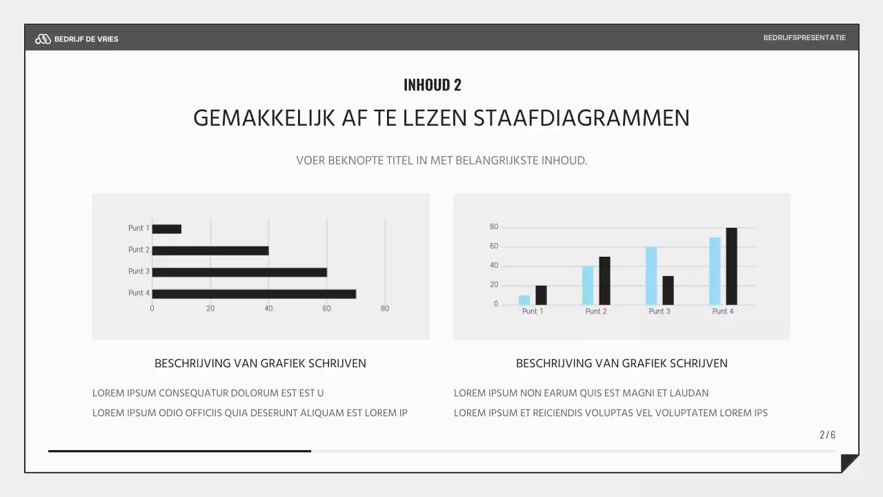 Een eenvoudige zakelijke presentatie in zwart en lichtblauw