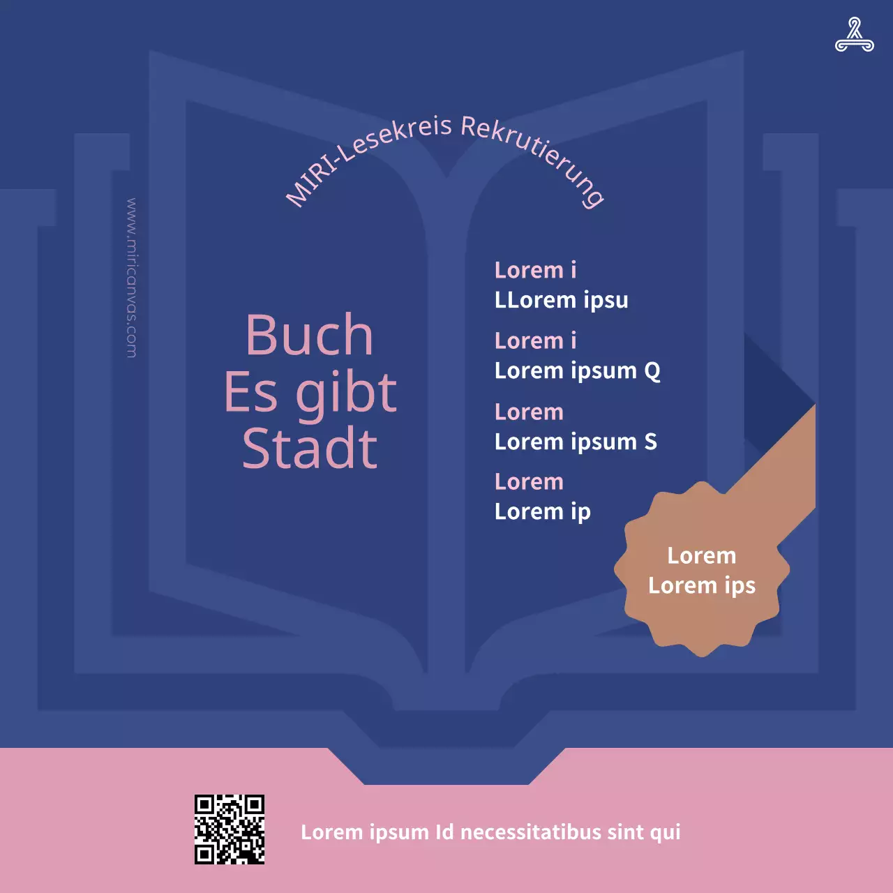 Eine schlichte, marineblaue und rosafarbene Werbeanzeige für den Leseclub