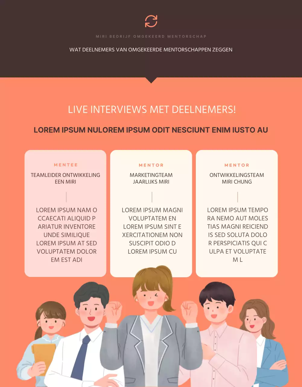 Oranje en bruin, trendy interne mentormentee-postings