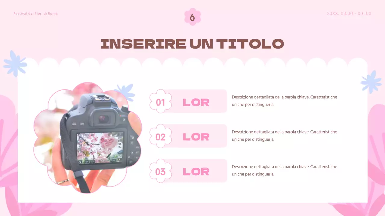 Un planner per un festival floreale primaverile, con tonalità di rosa e azzurro.