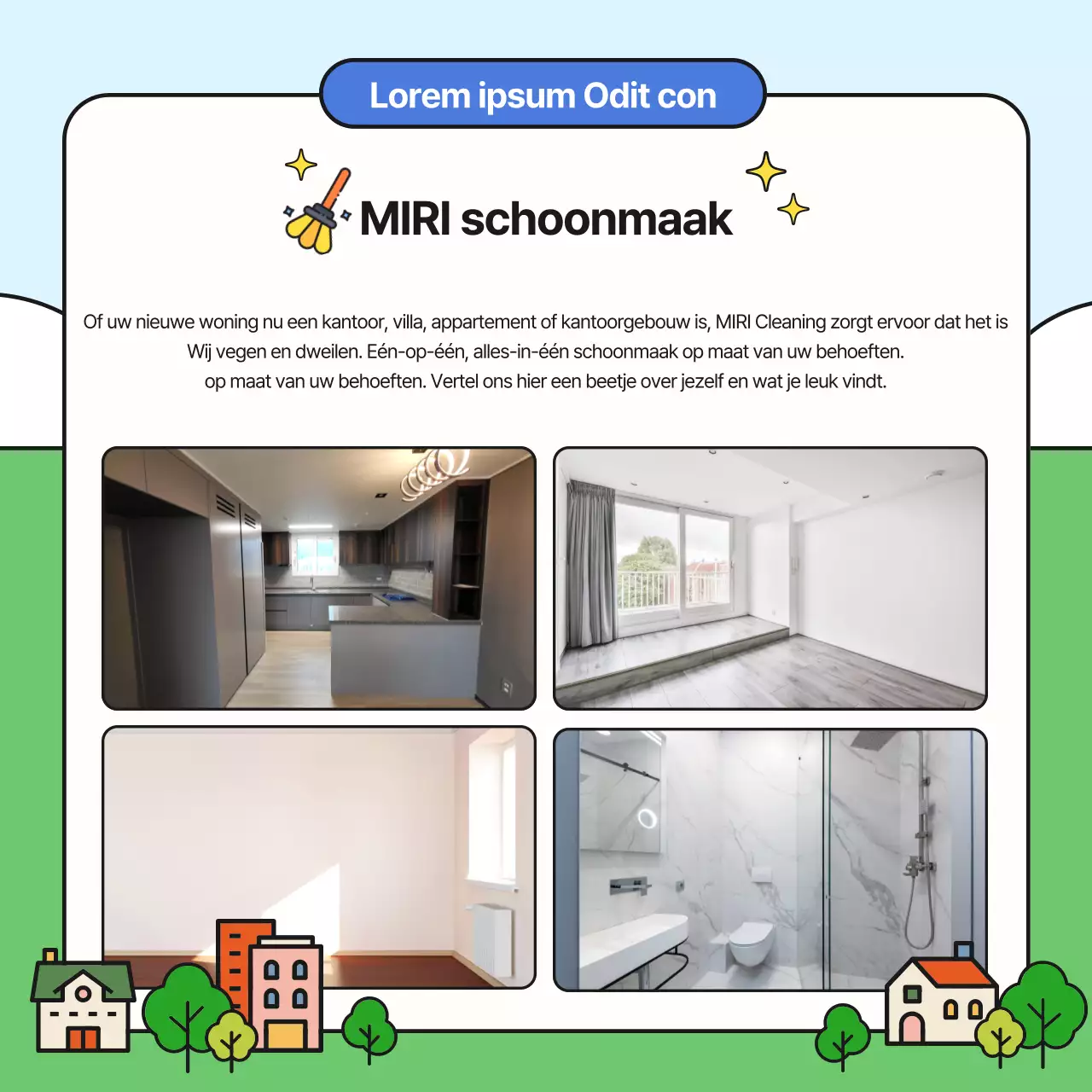 Promoot je blauwe en gele schoonmaakbureau