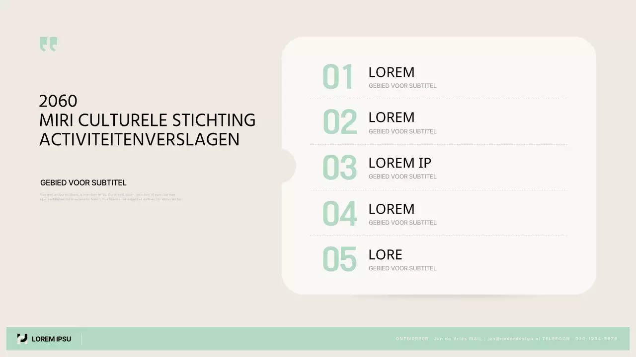 Een eenvoudig openbaar activiteitenverslag in chartreuse en beige