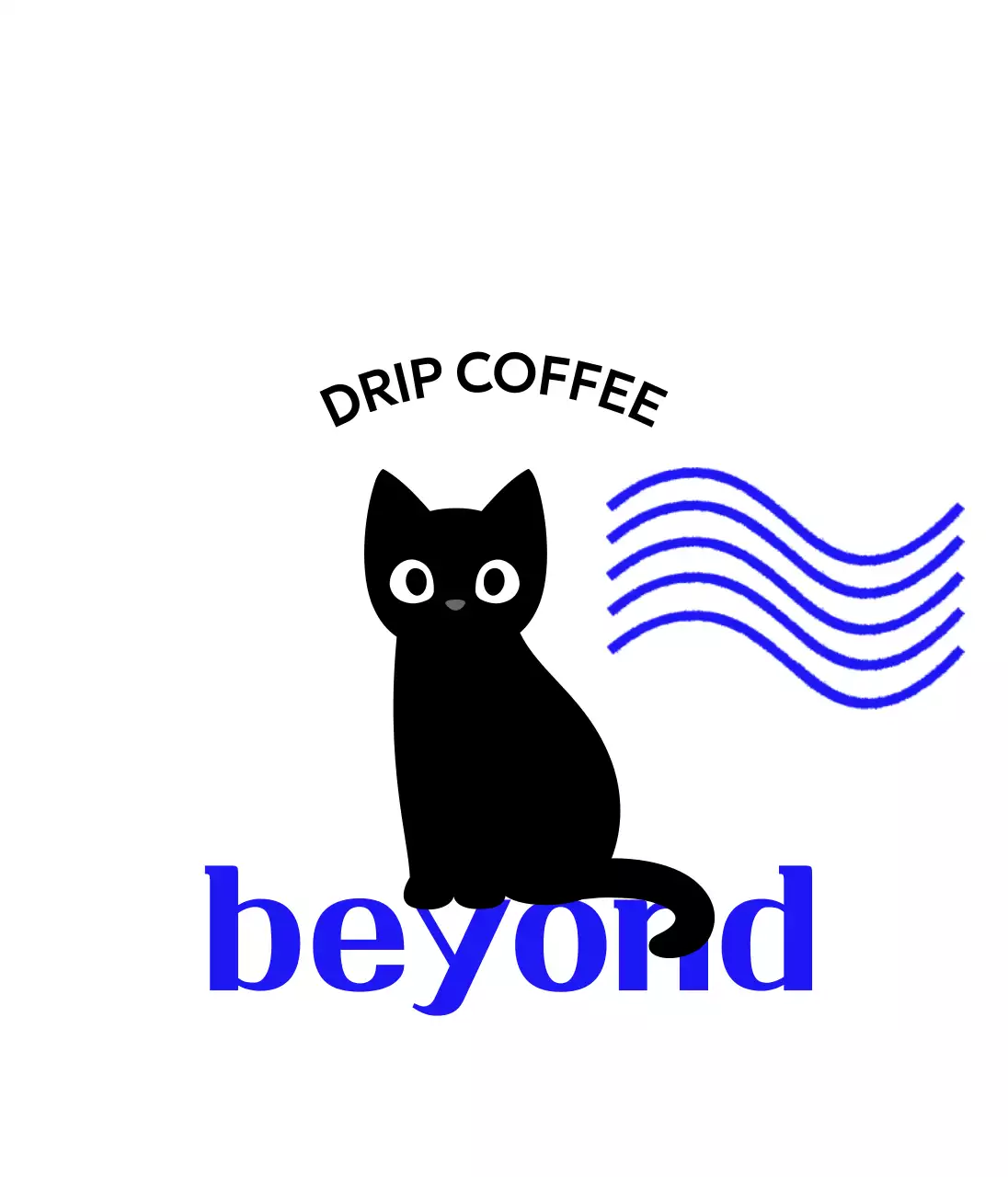 かわいい猫と青色の文字と波が描かれたかわいいカフェグッズ