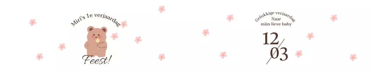 Tekening van een beer met bloemen en een stenen feest met bloemmotieven