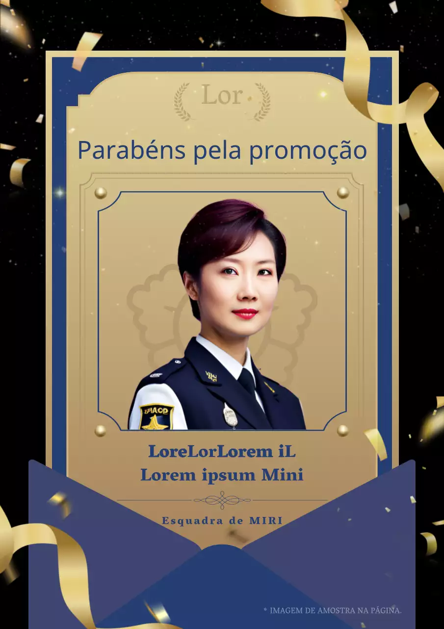 Anúncio luxuoso de promoção da polícia em azul-marinho e dourado