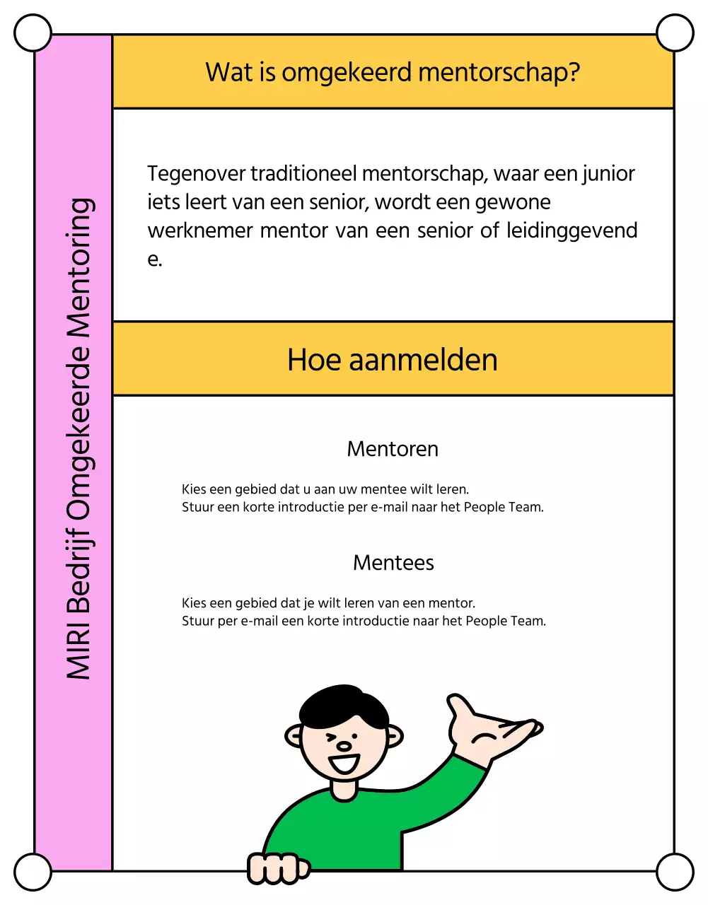 Geel en groen, trendy interne mentorposten