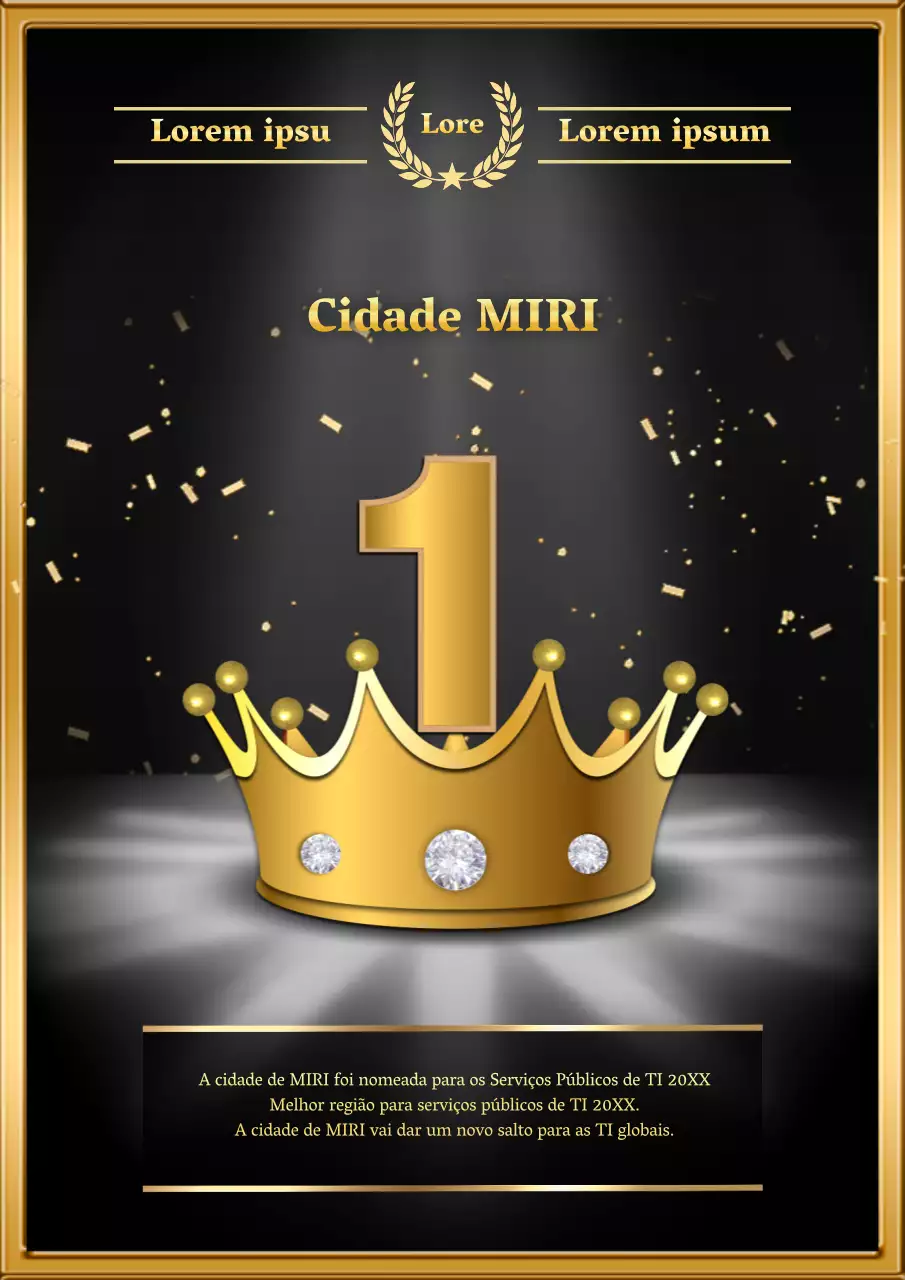 Anúncio do prémio em preto e dourado luxuoso