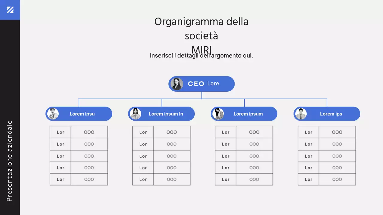Lavoratore d'ufficio moderno in blu presentazione del documento aziendale