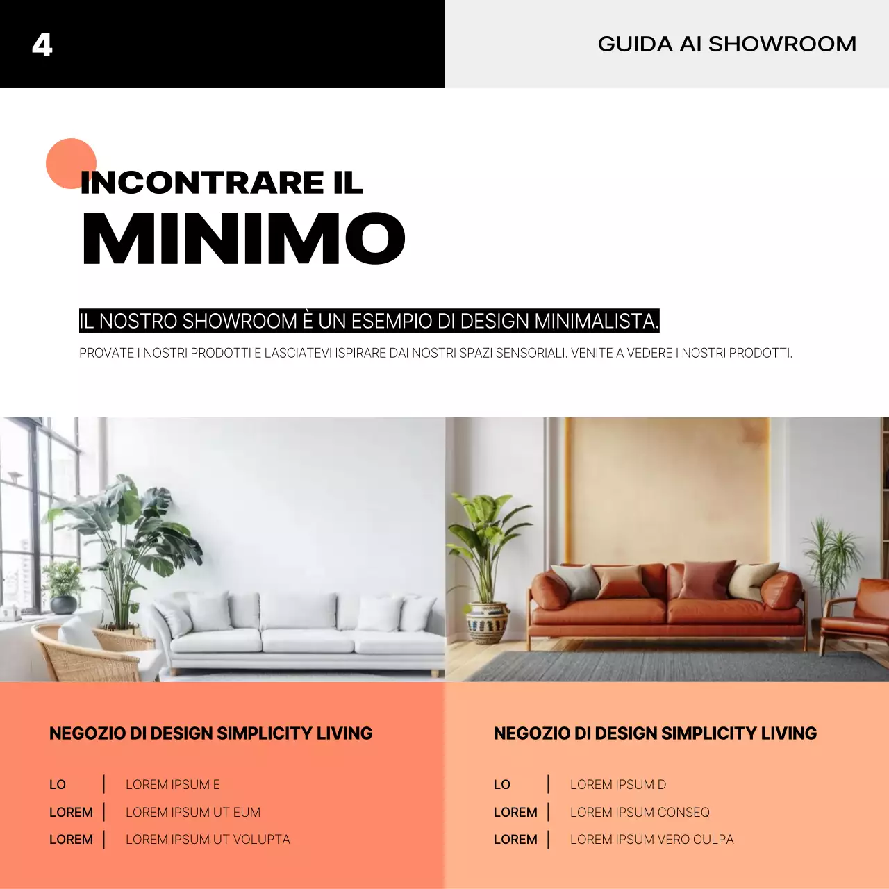 Marchio di un interno minimalista in arancione e nero