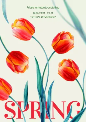 Promoot een tropische lentetentoonstelling van rood en groen