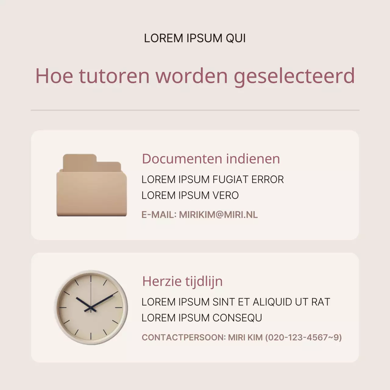 Een eenvoudig bruin en beige bericht voor de werving van tutor