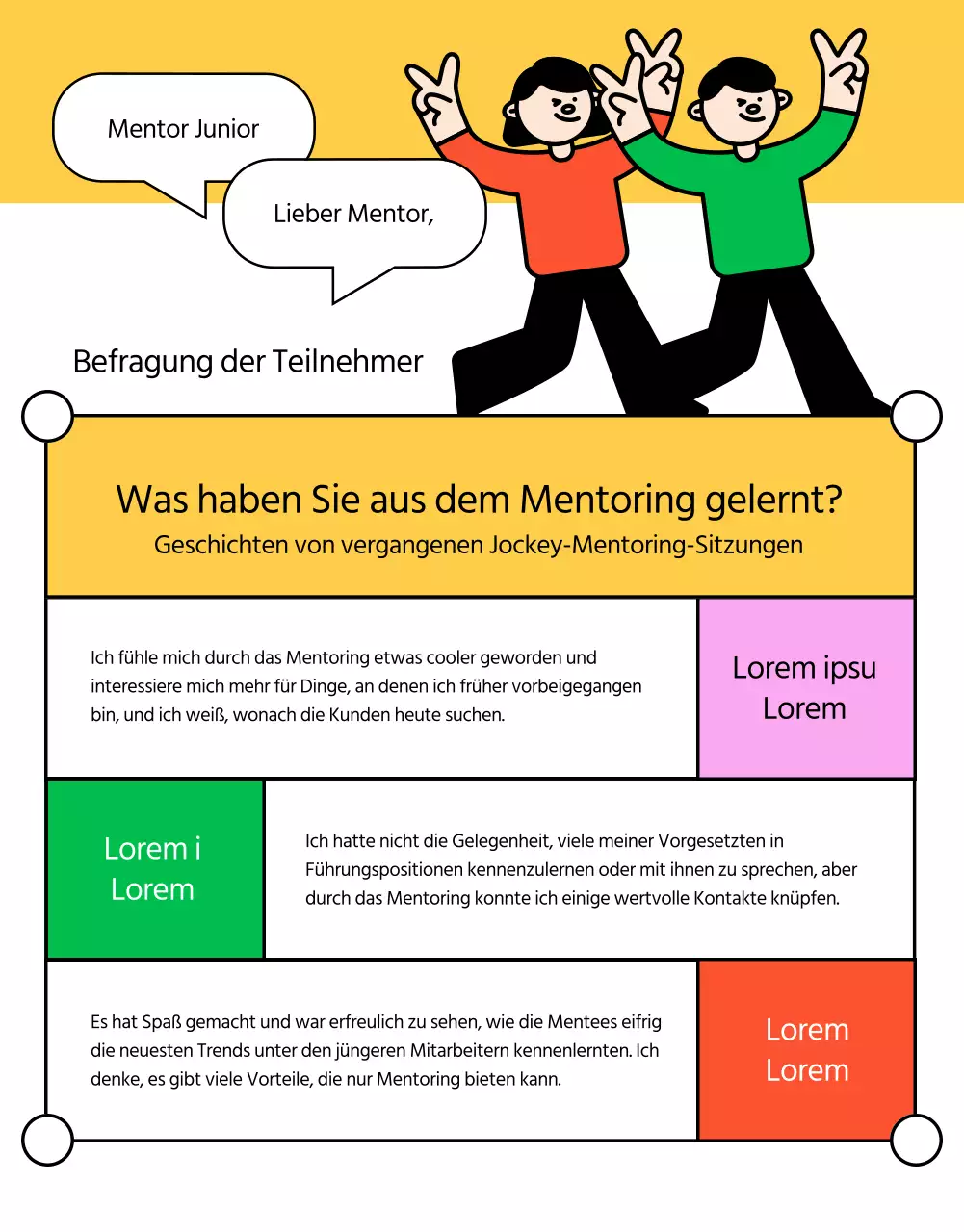 Gelbe und grüne, im Trend liegende interne Mentorenstellen