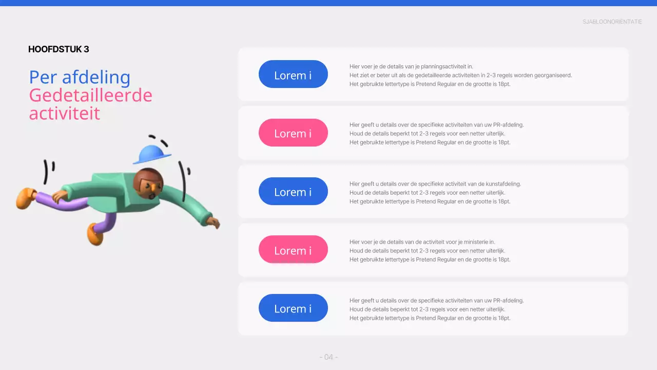 Een eenvoudig blauw en roze oriëntatierapport voor nieuwe studenten aan de universiteit