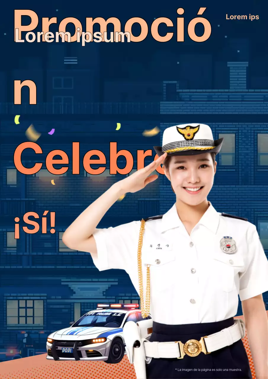 Anuncio del personal de policía con detalles en naranja y azul marino
