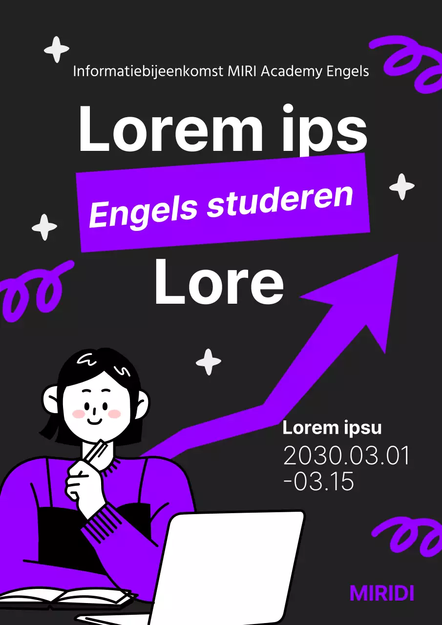 Een zwart-paarse, op pop-art geïnspireerde studiebeurs voor Engels promoten