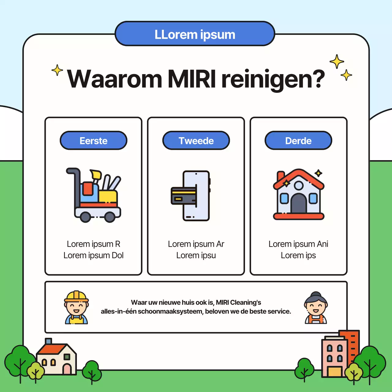Promoot je blauwe en gele schoonmaakbureau