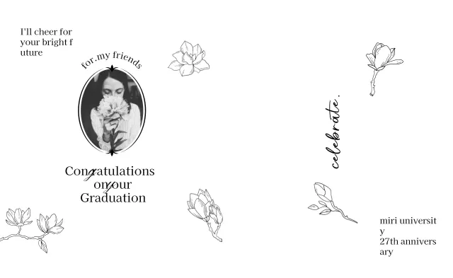 Wisuda dengan nuansa berkelas dengan ilustrasi garis bunga dan foto