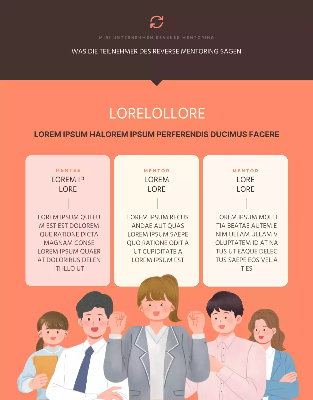 Orange und braun, im Trend liegende interne Mentor-Mentee-Postings