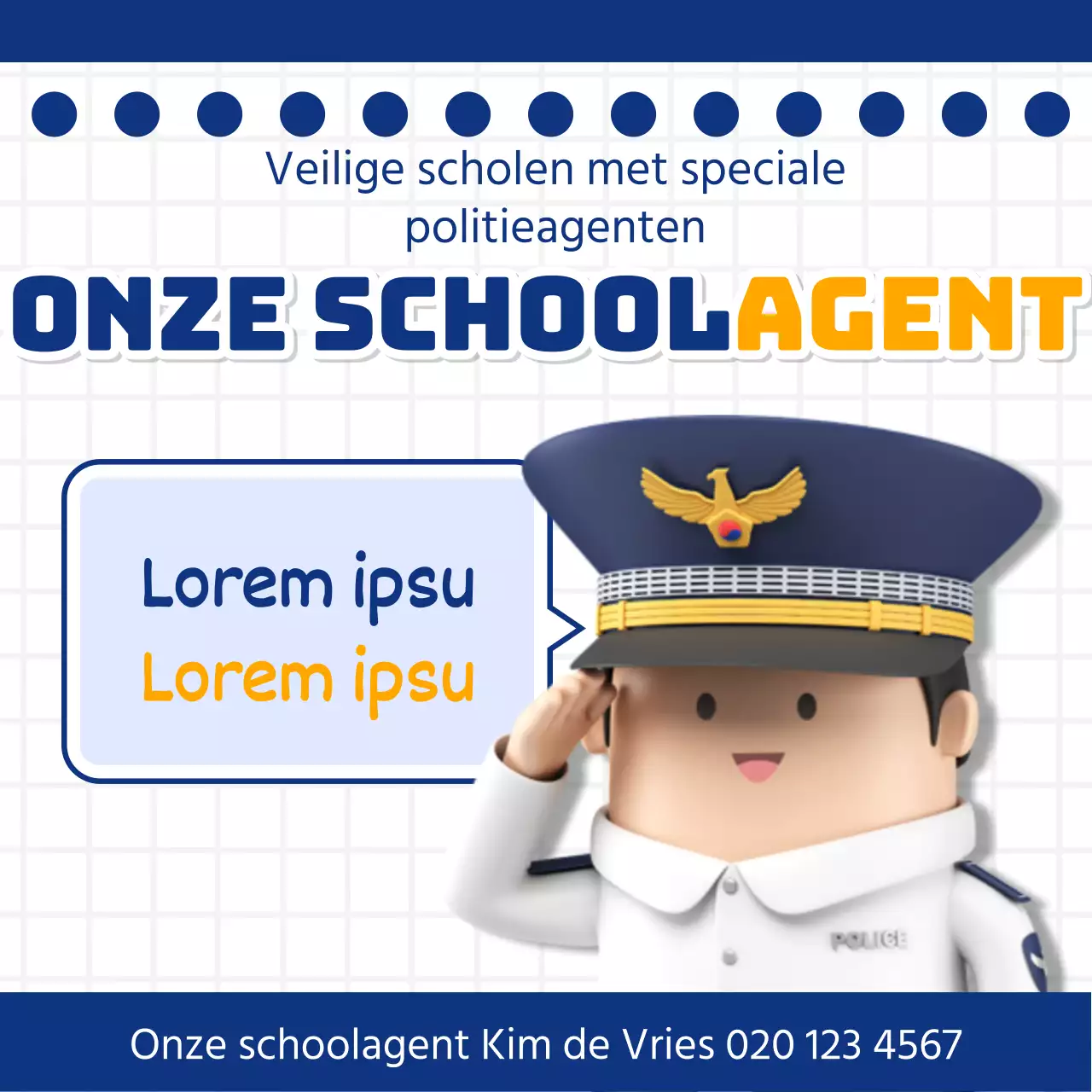 Een eenvoudige marineblauwe en gele campagne Onze School Politieagenten