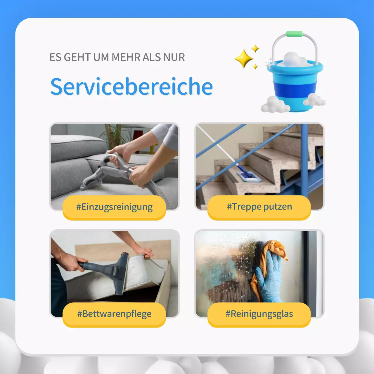 Förderung einer einfachen blau-gelben Reinigungsagentur