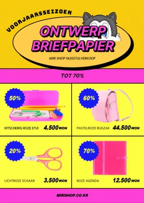Verkoop flyer met retro design briefpapier in geel en hot pink