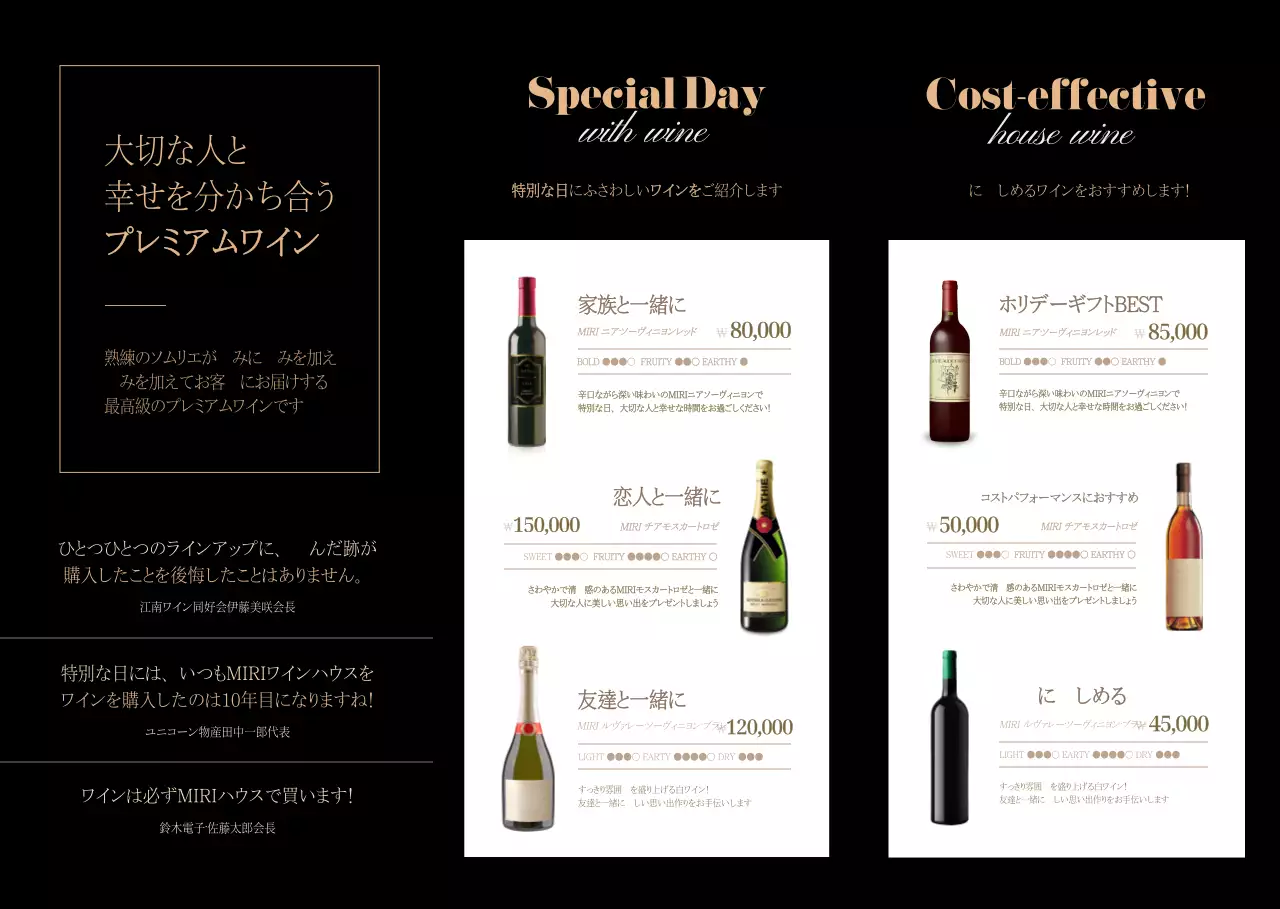 ブラックゴールドトーンの洗練されたレストランワインのギフトセット商品紹介