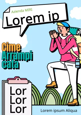 Annuncio in stile pop-art arancione e menta della partecipazione al club di arrampicata