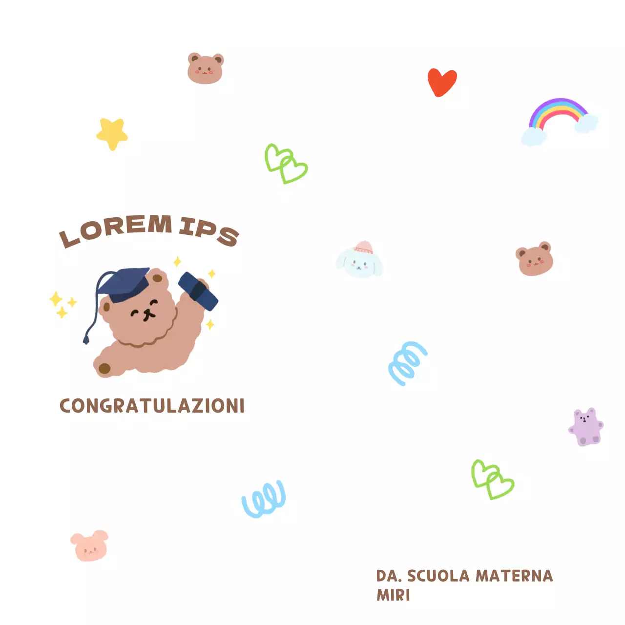 Una laurea colorata e simpatica con l'impronta della mano di un orsacchiotto